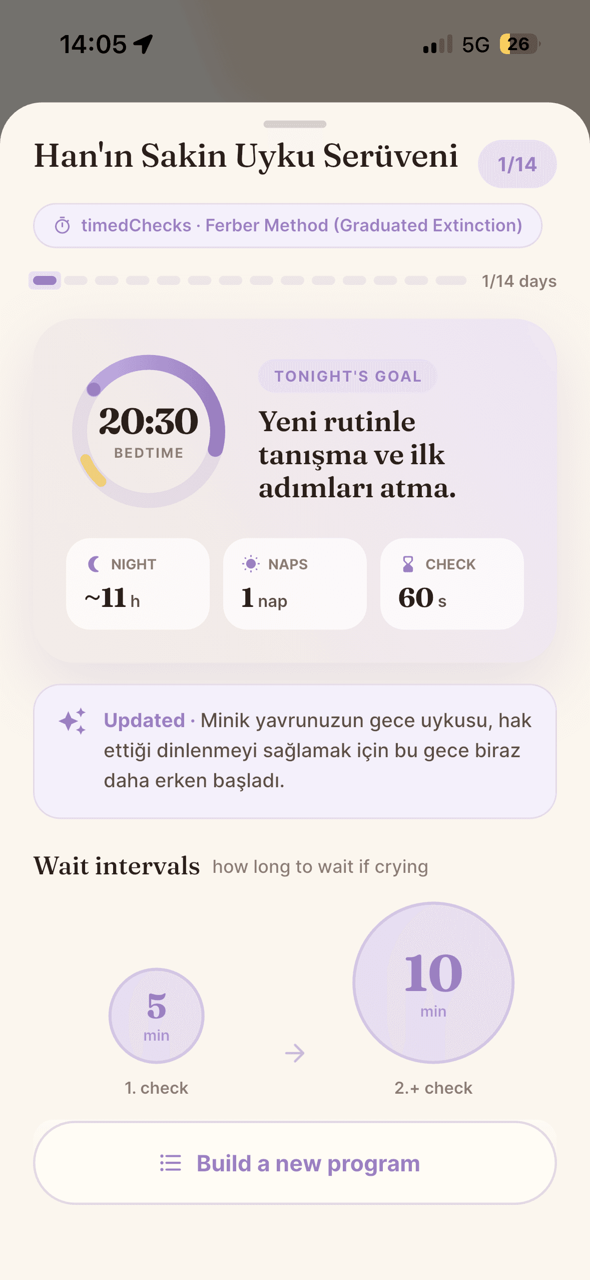 Parentra sleep program detail screen